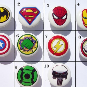 1 (One)  KNOB   HERO Knobs Your choice, boys and girls,   on white dresser drawer knobs kids Handmade items