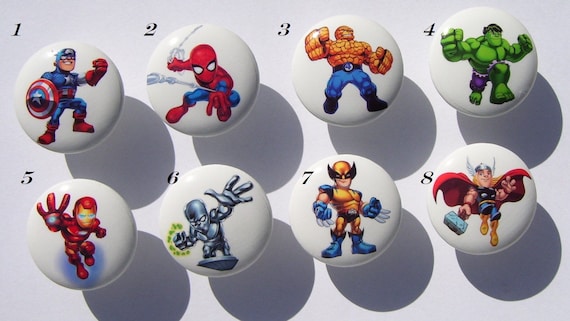 8 Superhero Squad On White Knobs Kids Boys Dresser Drawer Etsy