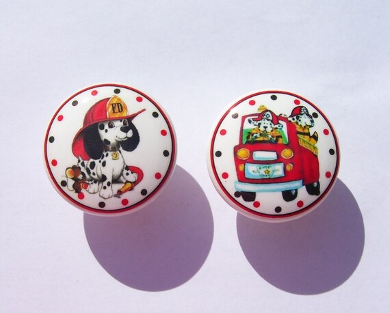 2 Two Fire Truck Dogs Dalmation Kids Boy Girl Dresser Drawer Etsy