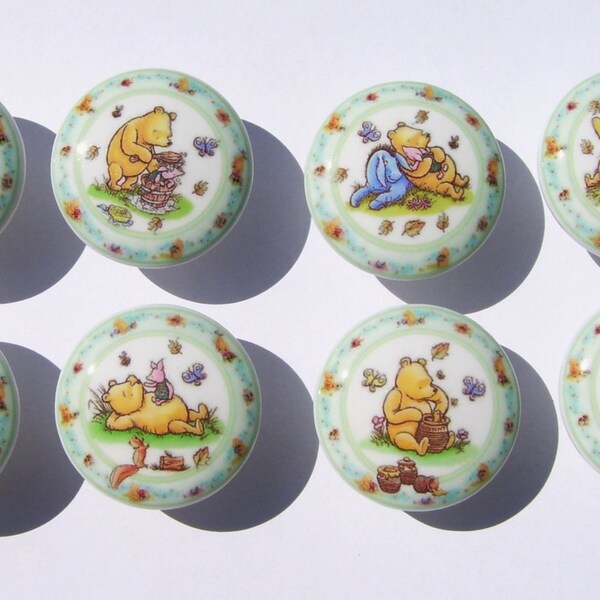 4, 8, 12, or 16  Classic WINNIE The POOH with small pooh border unisex childrens kids boys girls  Dresser Drawer Knobs Handmade items