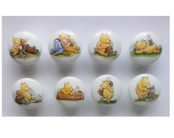 4, 8, 12, or 16  Classic WINNIE The POOH  on white  unisex children  kids boys girls  Dresser Drawer Knobs Handmade items