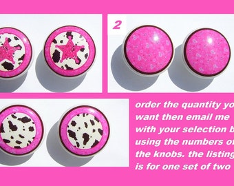 2 (two)  set  PINK WESTERN  Cowgirl mtm bedding girls baby Dresser Drawer Knobs Handmade items