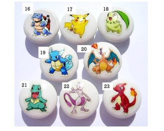 2, 4, 6, 8, 12. 16   POKEMON Knob , Your choice on white dresser drawer knobs  boys girls  kids Handmade items