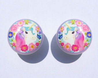 Set Of 2 (two) Unicorn Flower border dresser drawer knobs girls, kids