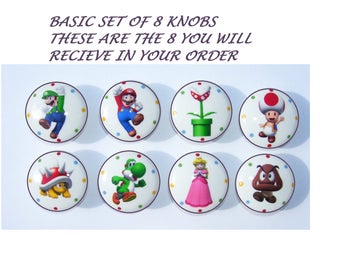 4-6-8-12-16-20 SET  MARIO and Friends Basic Dots kids boy girl game room Dresser Drawer Knob Handmade items