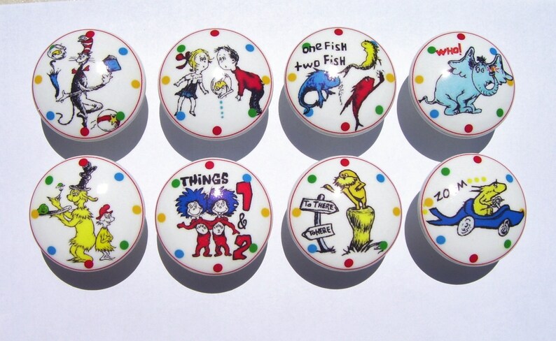 8 Dr Seuss And Friends Dots Kids Boy Girl Dresser Drawer Knob Etsy