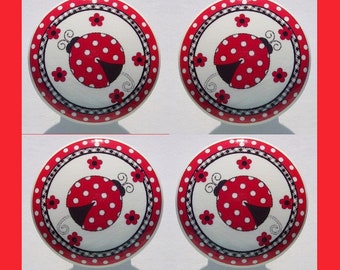 Set of 4 knobs  RED Black Flower  Lady bug , ladybug  kids girls baby mtm bedding  Dresser Drawer Knob Handmade items