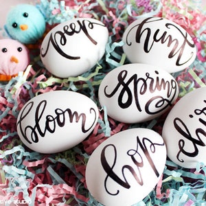 HAND LETTERED Farmhouse Eggs Set - Lettered Eggs - Custom Easter Eggs- Personalized Eggs- Spring Eggs - Hand Lettering -Black & White Easter