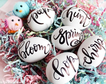 HAND LETTERED Farmhouse Eggs Set - Lettered Eggs - Custom Easter Eggs- Personalized Eggs- Spring Eggs - Hand Lettering -Black & White Easter