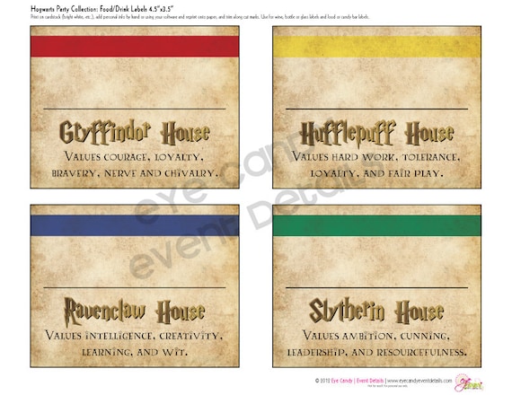 Harry Potter Inspired - Hogwarts PRINTABLE Party LABELS - Hogwarts Birthday Party - Harry Potter Houses - Hogwarts Wedding -Instant Download Il_570xn