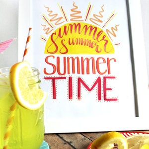 SUMMER Art Print INSTANT download summertime wall artwork hand lettered home decor Lettering sunshine illustration image 2