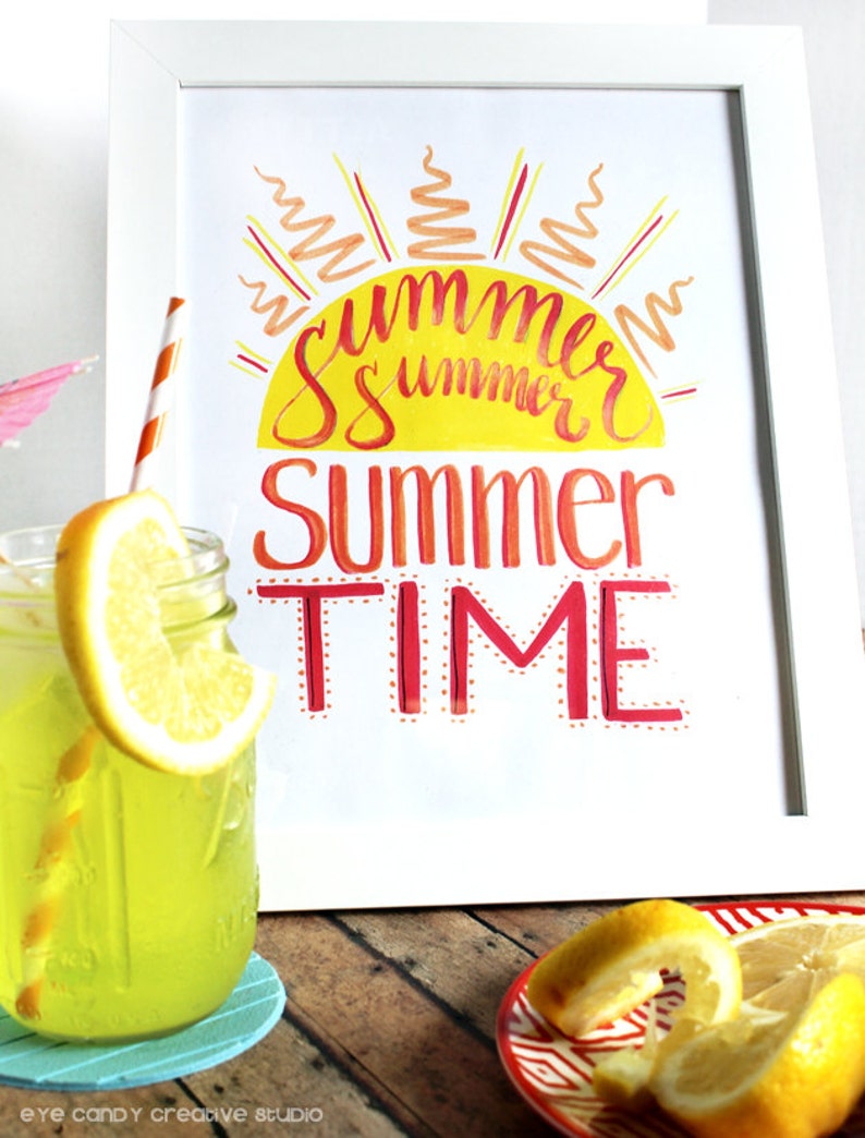 SUMMER Art Print INSTANT download summertime wall artwork hand lettered home decor Lettering sunshine illustration image 2