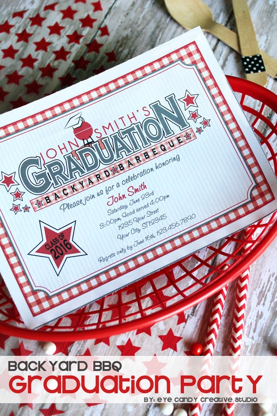GRADUATION - Backyard BBQ - Graduation INVITE - custom School Colors included Il_570xn