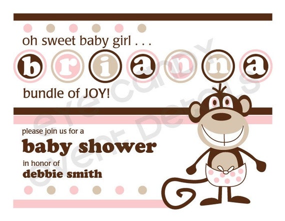 GIRL Monkey Baby SHower party collection + INVITE-Mod Monkey Baby Girl Shower - Monkey Baby Shower- Customized DIY Printable Party Il_570xn