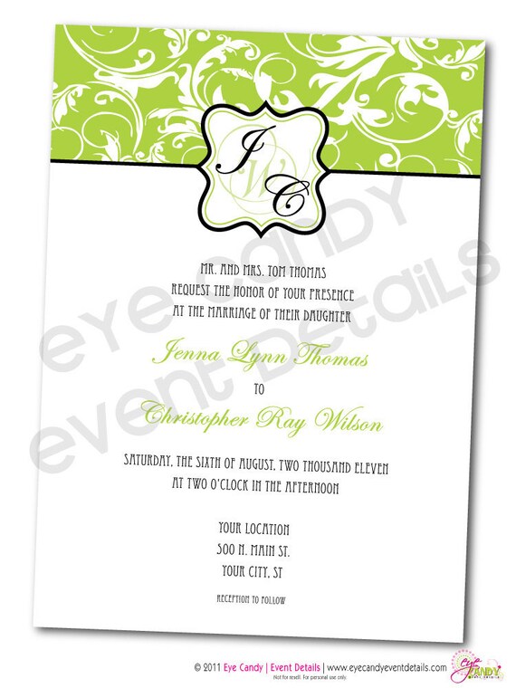 Green Damask Wedding Rehearsal Shower Invitation - Customized DIY Printable Il_570xn