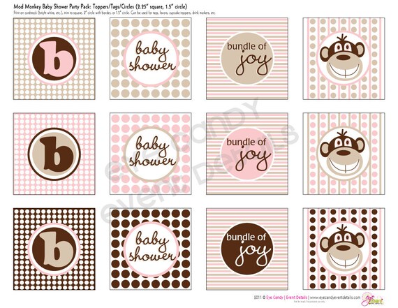 GIRL Baby Shower - Mod Monkey- Baby Girl Baby Shower DIY Printable Toppers - Party Circles Il_570xn
