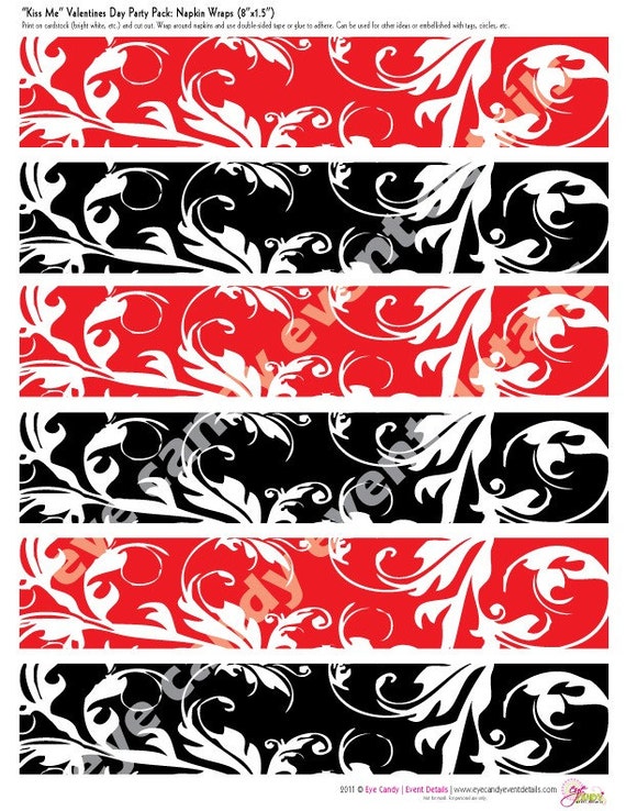 DAMASK Napkin Wraps - Red & Black damask - napkin wraps - wedding -DIY Printable - Wedding Napkin Wraps - Bridal Shower - INSTANT download Il_570xn
