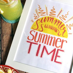SUMMER Art Print INSTANT download summertime wall artwork hand lettered home decor Lettering sunshine illustration image 5