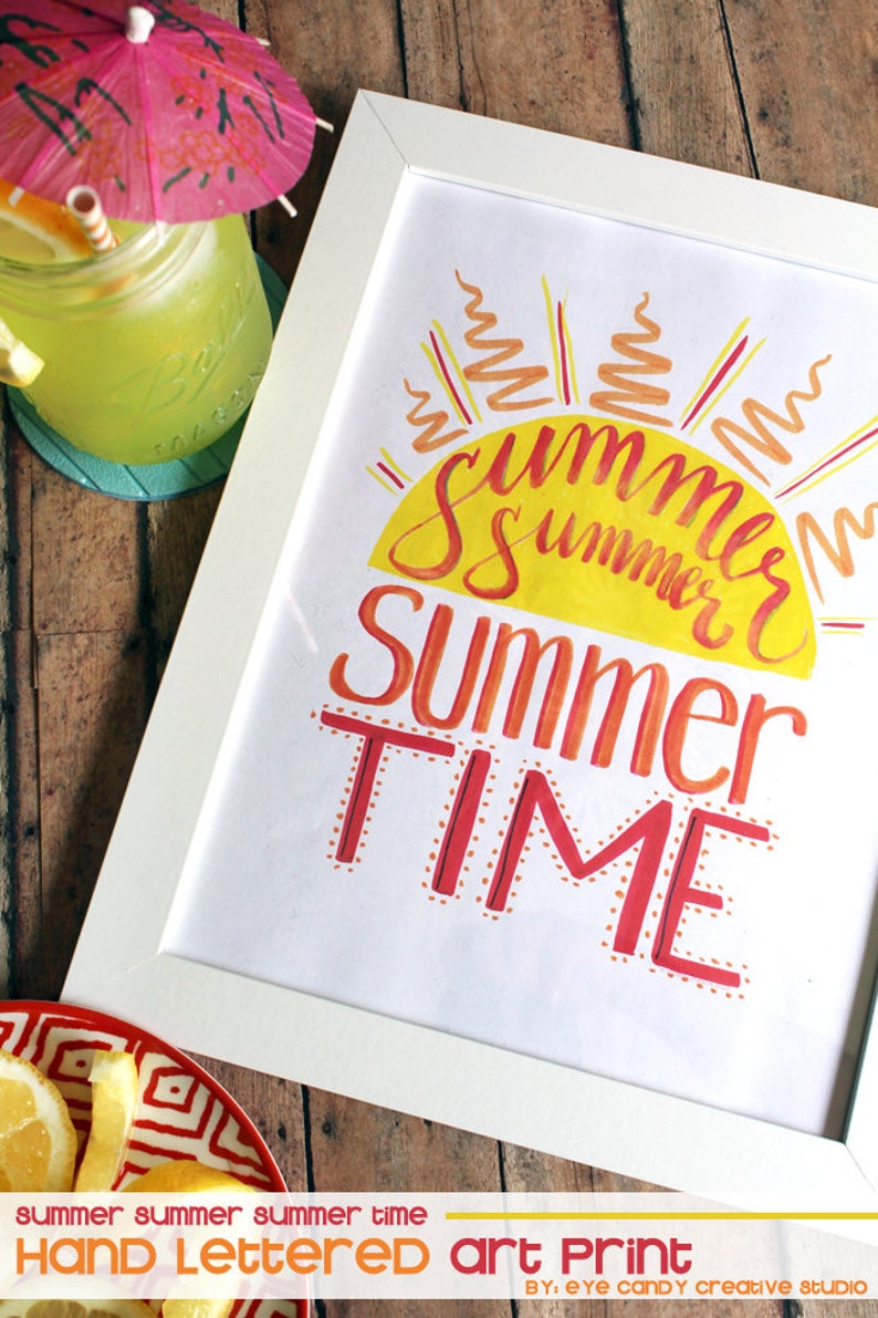 SUMMER Art Print INSTANT download summertime wall artwork hand lettered home decor Lettering sunshine illustration image 5