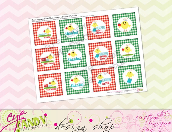 TEACHER Holiday TOPPERS - Teacher & school staff Appreciation Party - Teacher Gift - Party circles Il_570xn