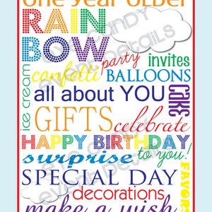 RAINBOW Birthday Party RAINBOW Party Customized Birthday Rainbow birthday Printable Party Pack Collection image 4