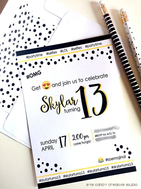 EMOJI Birthday INVITE - Emoji party - Teen Birthday Party - Social Media Party - custom invite Il_570xn
