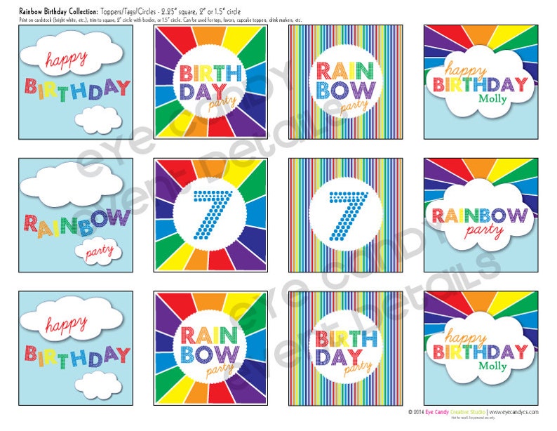 RAINBOW Birthday Party RAINBOW Party Customized Birthday Rainbow birthday Printable Party Pack Collection image 1