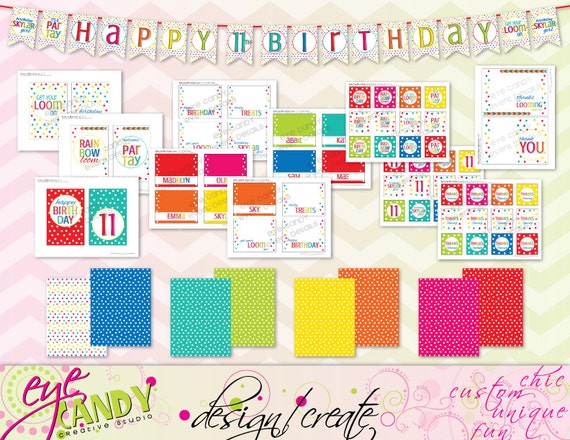 RAINBOW LOOM Birthday Party - RAINBOW Loom Party - Customized Birthday- Rainbow birthday - Printable Party Pack Collection Il_570xn