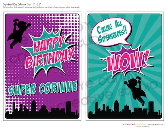 SUPERHERO Birthday Collection - Girl Superhero Birthday - CUSTOMIZED Birthday- HERO party - Printable Party Pack Collection