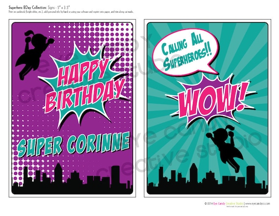 SUPERHERO Birthday Collection - Girl Superhero Birthday - CUSTOMIZED Birthday- HERO party - Printable Party Pack Collection Il_570xn