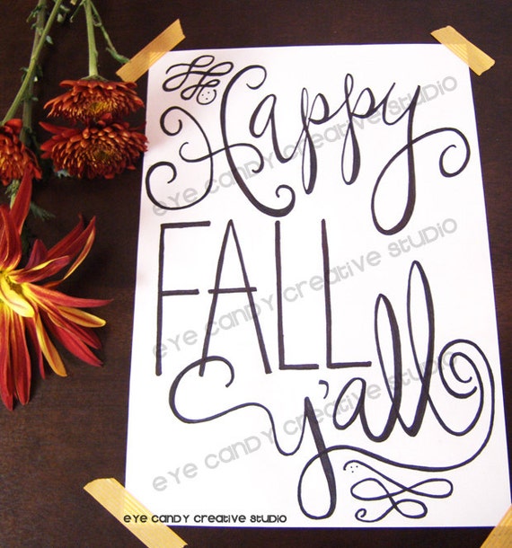 FALL ART PRINT - Happy Fall Y'all - Fall Artwork - Autumn Digital Art Phrase - hand lettered art print - Fall Sign - Happy Fall Yall Il_570xn