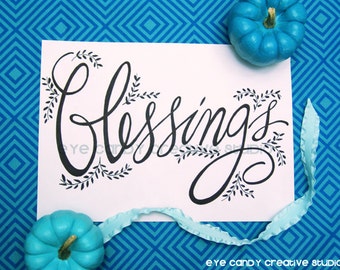Blessings ART PRINT - Baby Shower Art Print - Thanksgiving Art Print - Digital Art Print - hand lettered art print  - Hand Lettering - Twins