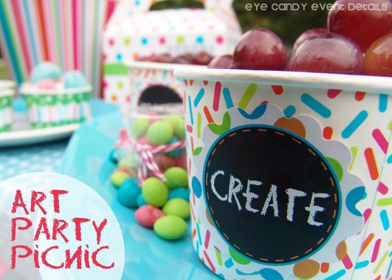 ART BIRTHDAY - Chalkboard Art Party Printables - CREATE Collection - Kids Summer Chalk Art - Picnic - Festive Art Theme - Painting Birthday Il_570xn