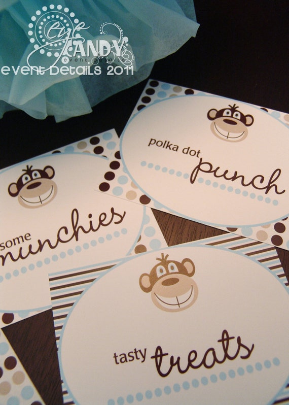 Mod Monkey Baby Boy Shower Customized DIY Printable Party Labels - Signs Il_570xn