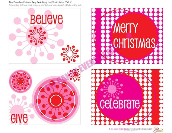 Christmas Party Labels - Mod Snowflake Christmas Printable Food/Drink Labels Il_570xn