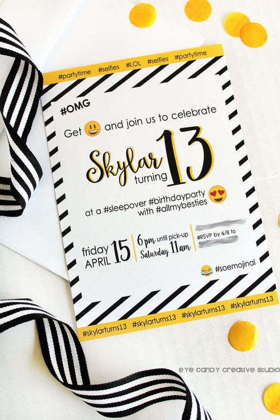 EMOJI Birthday INVITE - Emoji party - Emoji Sleepover -Emoji Birthday - Teen Birthday Party - Social Media Party - custom invite - Emoji Il_570xn