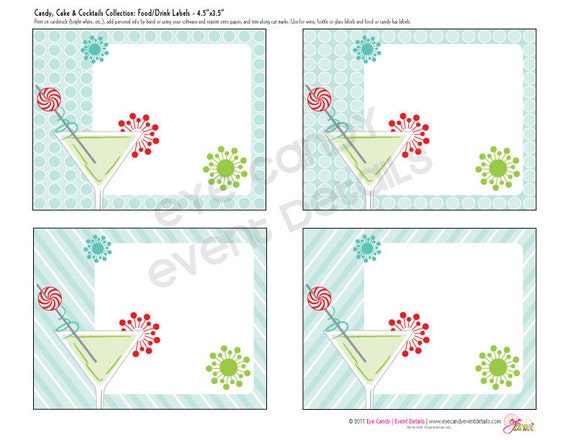 Cocktail - Birthday - Holiday Party Labels- Food / Drink Labels - DIY Printable Labels Il_570xn