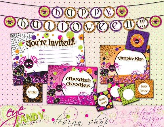 SALE - HALLOWEEN - Glam Halloween - Halloween Party -Printable Party Pack Collection & Invitation - DIY- Halloween Party Pack Il_570xn