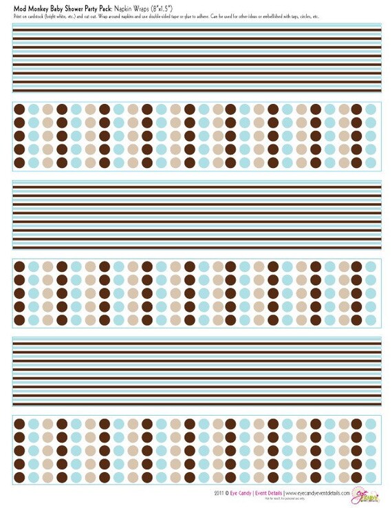 Mod Monkey Baby Boy Shower DIY Printable Napkin Wraps Il_570xn