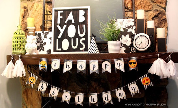 EMOJI Birthday party BANNERS - Set of 3 Emoji Birthday Banners- Emoji Party - Emoji Sleepover - Social Media Party - Instant Download Il_570xn
