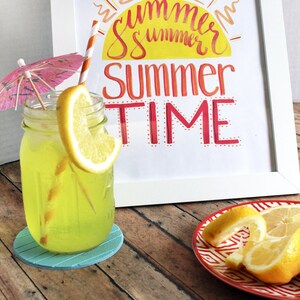 SUMMER Art Print INSTANT download summertime wall artwork hand lettered home decor Lettering sunshine illustration image 4