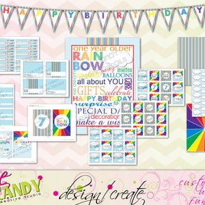 RAINBOW Birthday Party RAINBOW Party Customized Birthday Rainbow birthday Printable Party Pack Collection image 2