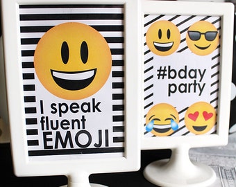 EMOJI Birthday Party SIGNS - Digital Download - Kids Bday - Personalized - Tween - Teen Sleepover - Hashtag - Selfie - Customized Printable