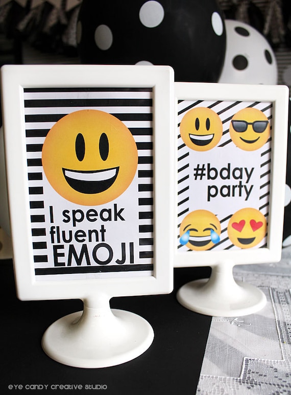 EMOJI Birthday party SIGNS - CUSTOM Emoji Birthday- Emoji Party - Emoji Sleepover - Social Media Party - Emoji party signs - printables Il_570xn