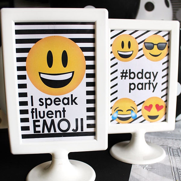 EMOJI Birthday Party SIGNS - Digital Download - Kids Bday - Personalized - Tween - Teen Sleepover - Hashtag - Selfie - Customized Printable