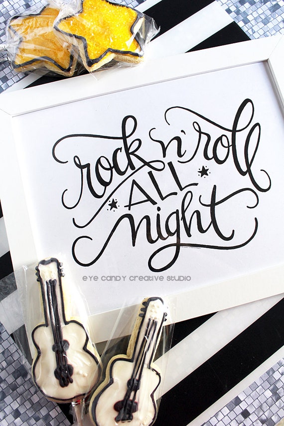 ART PRINT - Rock n' Roll All Night- Digital Art Print - rock art print - hand lettered art print - Hand Lettering Il_570xn
