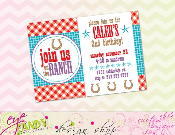 COWBOY Birthday INVITE - COWGIRL Birthday Invite - western party - farm party - cowboy party - custom invite Il_570xn