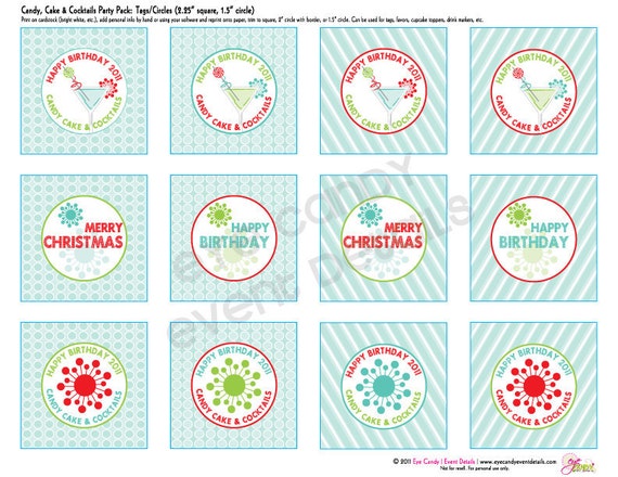Cocktail Party - Birthday - Holiday Party Toppers- Customized Cupcake Toppers - DIY Printable Il_570xn