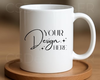 White Ceramic Mug Mockup, Boho Neutral Style, Canva Editable Template