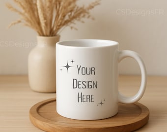 White Ceramic Mug Mockup, Canva Editable Template